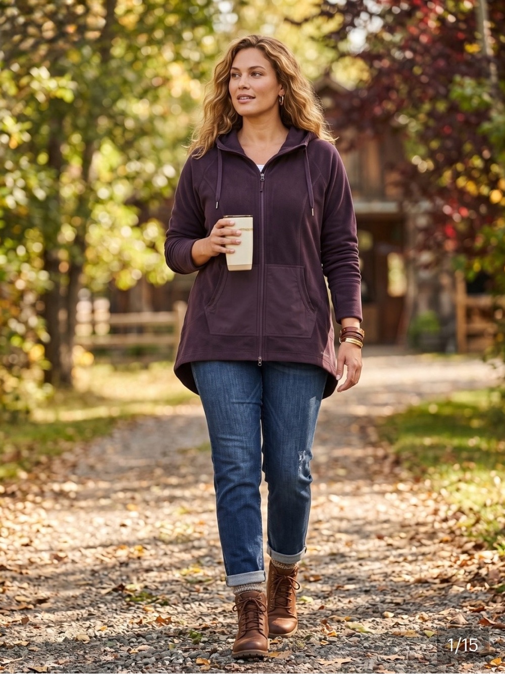 Eddie Bauer Tall Purple Fleece Zip Up Hooded Tunic Jacket Gorpcore Cabincore